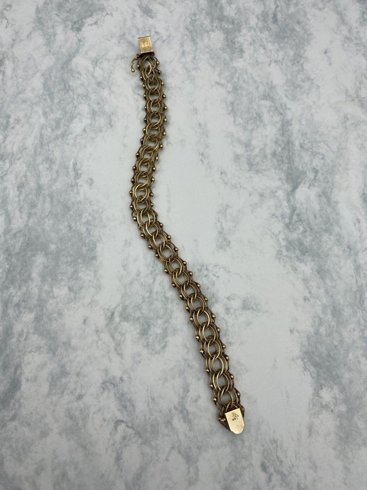Vintage Solid 14k Gold Interlocking Loop + Grommet Statement/Starter Charm Bracelet 8L 11