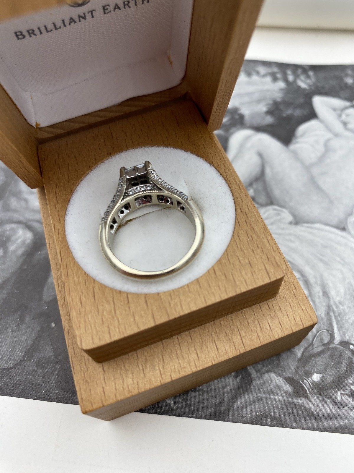 Ladies 14k White Gold Princess Cluster Diamond Engagement Ring w Lovely Pave Shoulders and Under Band Diamond Detail 7
