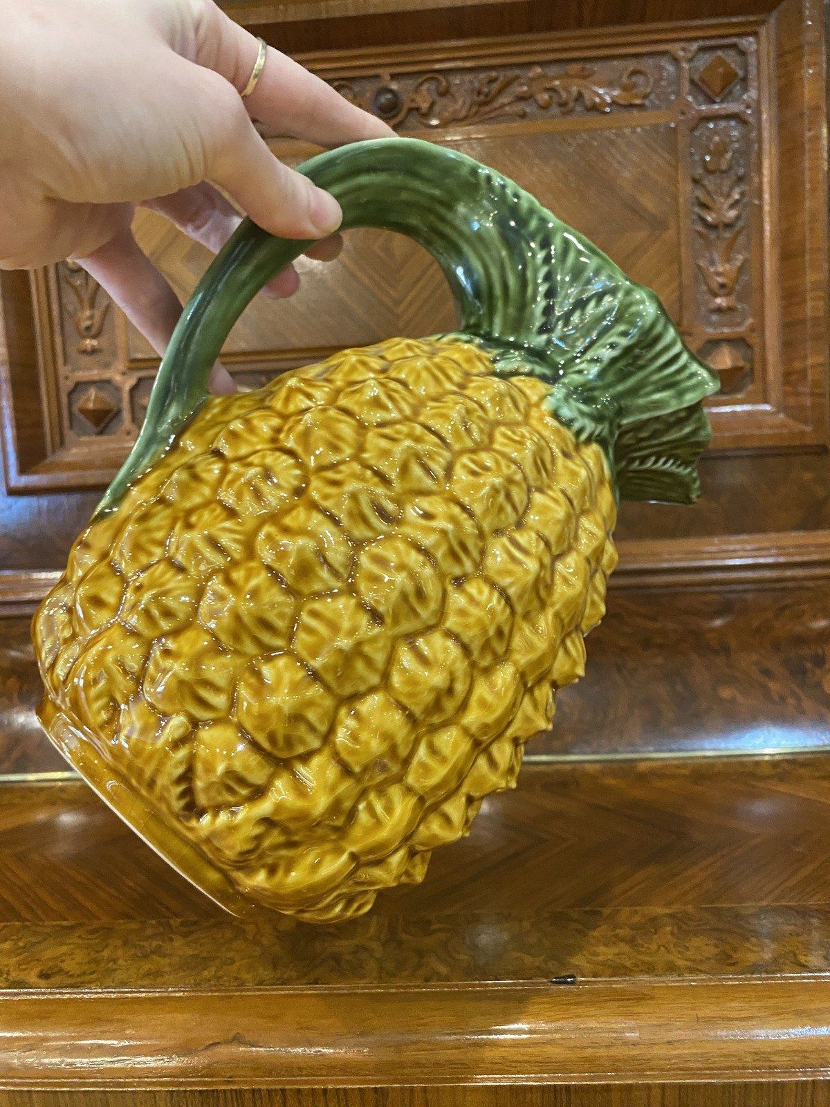 Vintage Majolica Ceramic Pineapple Drink Pitcher 8.5 9