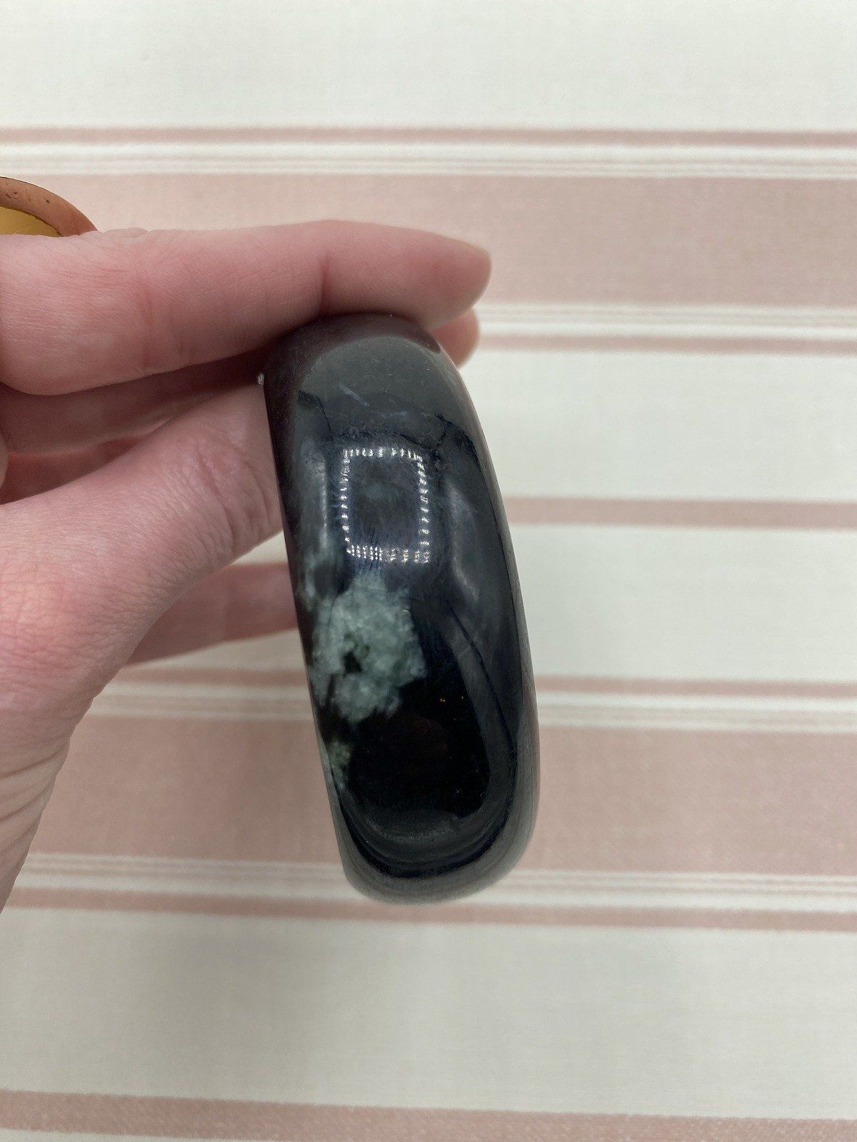 Solid Black Jade Bangle w Notes of Green 3