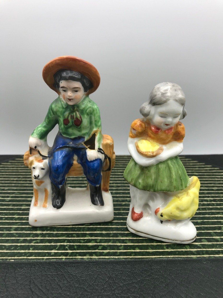 Occupied Japan Porcelain Child Sitting w Dog Figurine