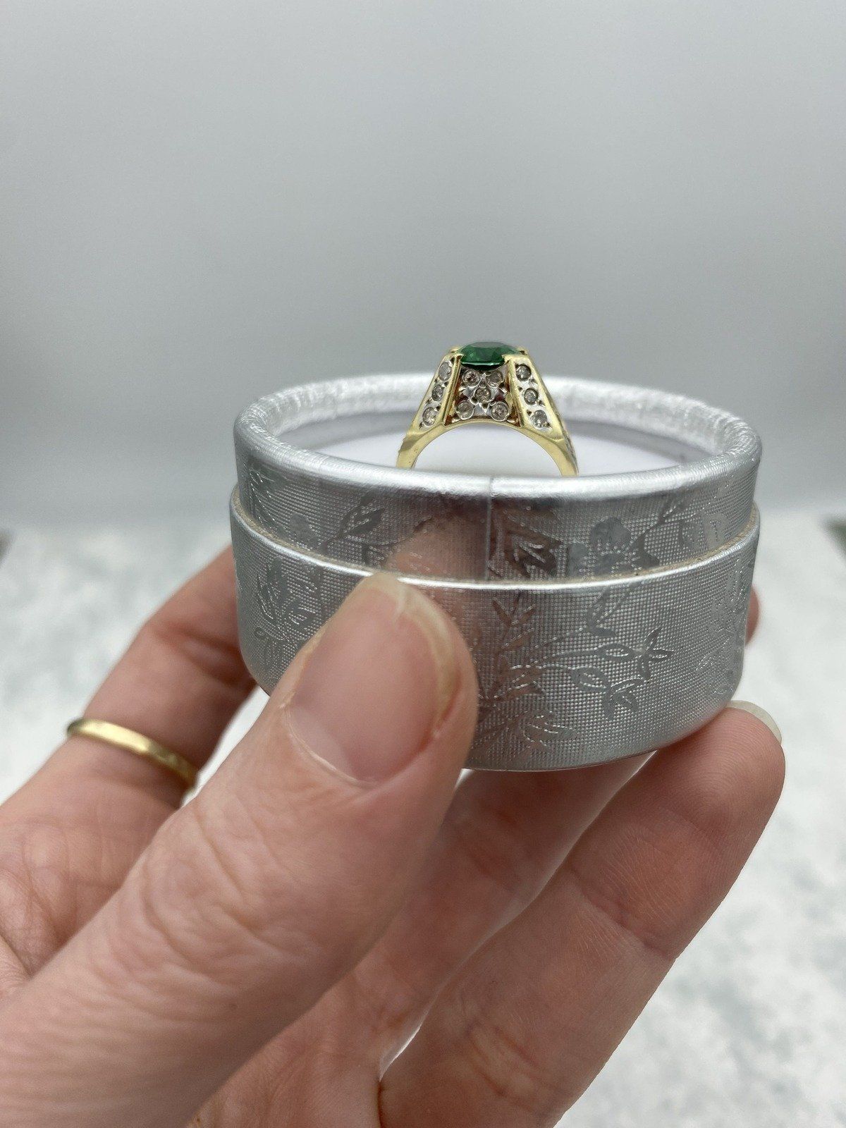 14k Gold Bespoke Tsavorite Green Garnet Cocktail Ring w Mixed Colored Diamond Setting 5