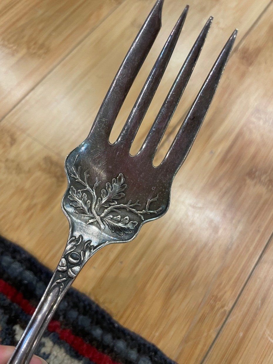 Antique c.1847 Rogers Silver Plated Acorn Motif Serving Fork 3