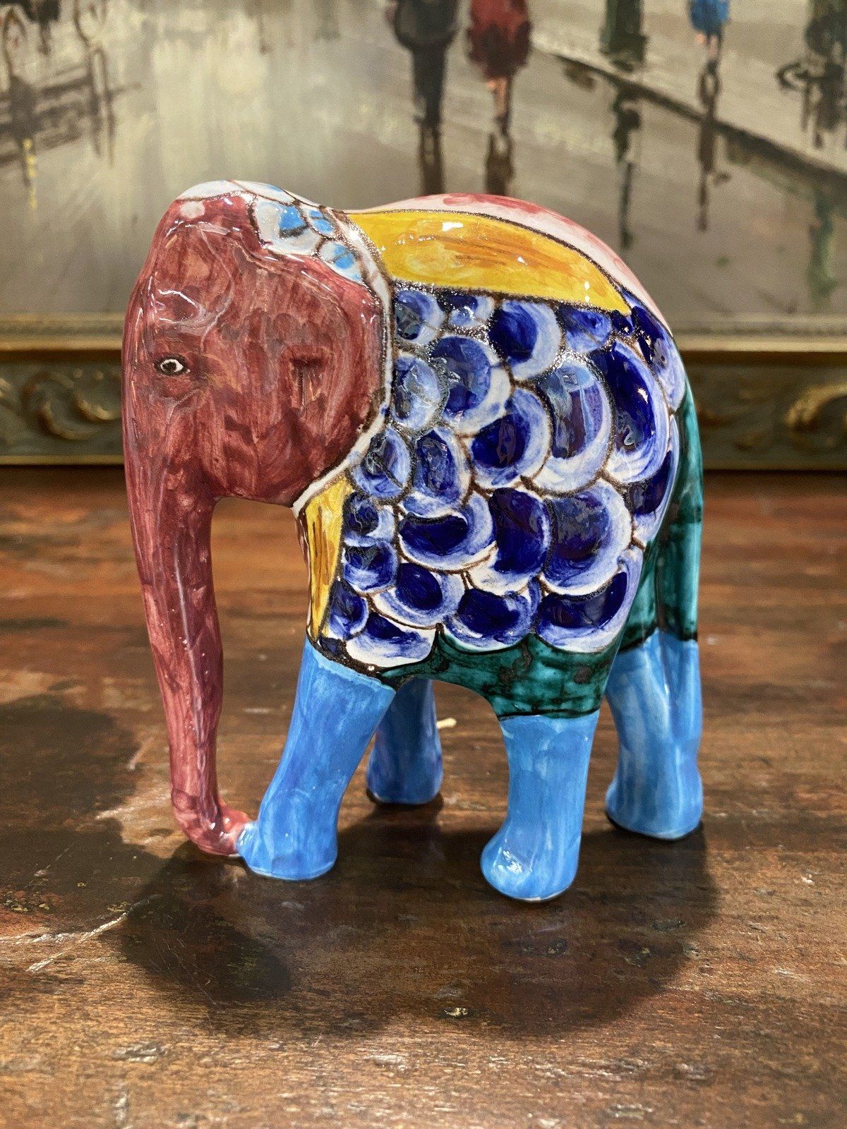 Vintage Talavera Mexico Hand Painted Pottery Elephant 14