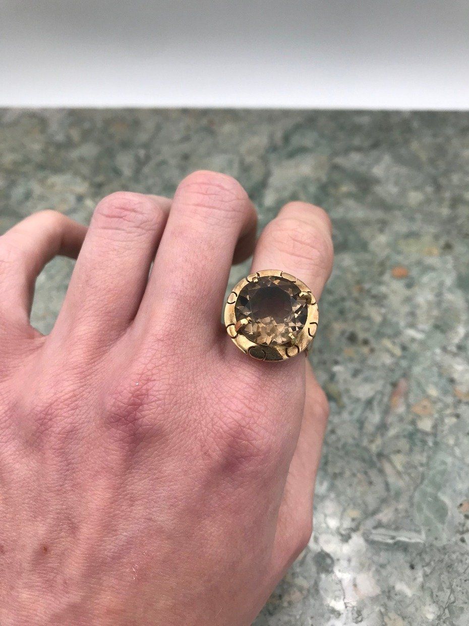 14k Rose Gold Smokey Quartz Drum Ring 4