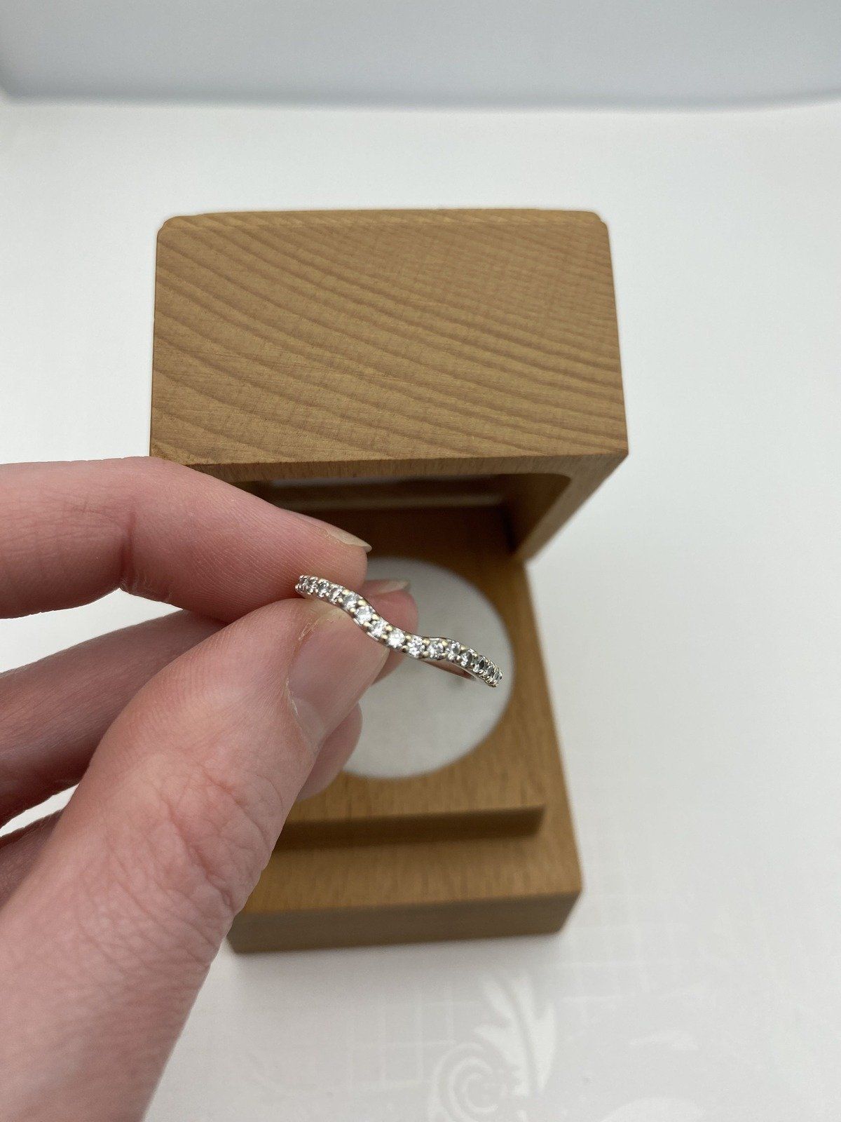 14k White Gold Pave Diamond Ring Guard w Rounded Dip 6