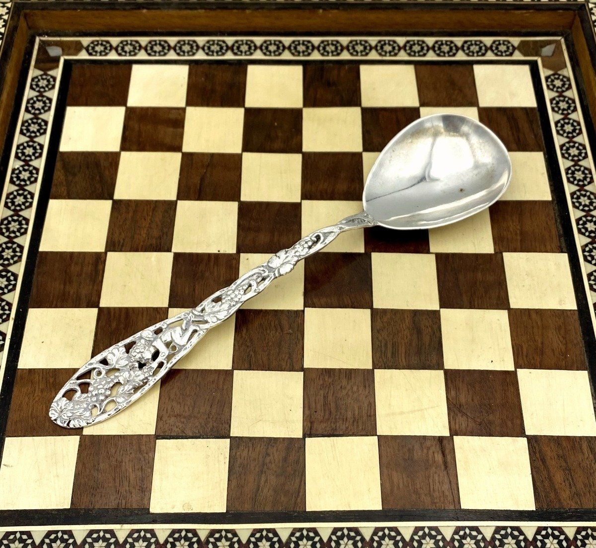 Antique Cast Sterling Silver .800 Victorian Design Serving Spoon 8 3/8