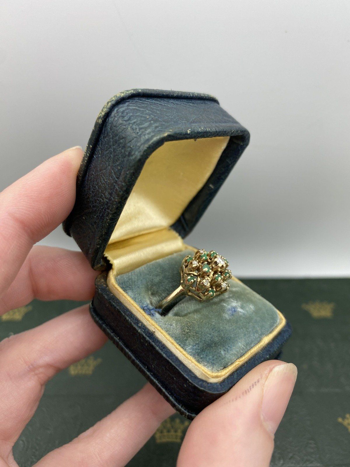 Vintage 10k Gold Emerald + Diamond Cathedral Ring #2461 6