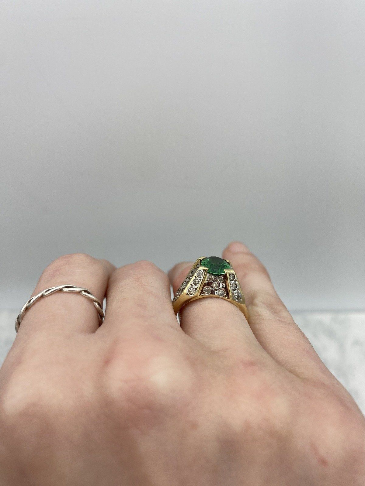 14k Gold Bespoke Tsavorite Green Garnet Cocktail Ring w Mixed Colored Diamond Setting 3