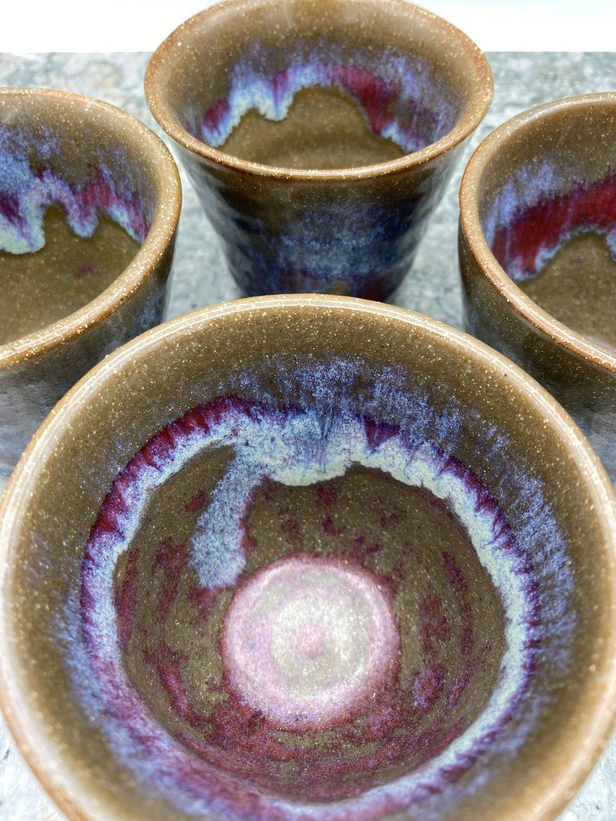 Retired Red Leaf Arcola, MS Pottery Signed c.2007 4x PC Tumbler Set 3