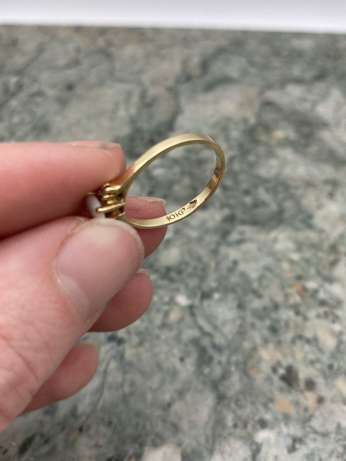 Minimalistic 10k Gold Oval Opal Diamond Flanked Ring 5