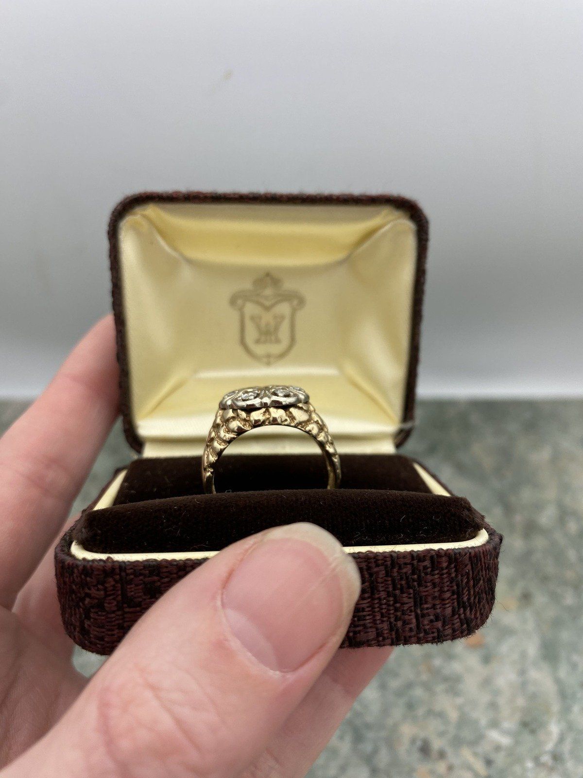 Gents Vintage Dual 14k Gold .8ctw Diamond Circle Cluster + Nugget Ring 3