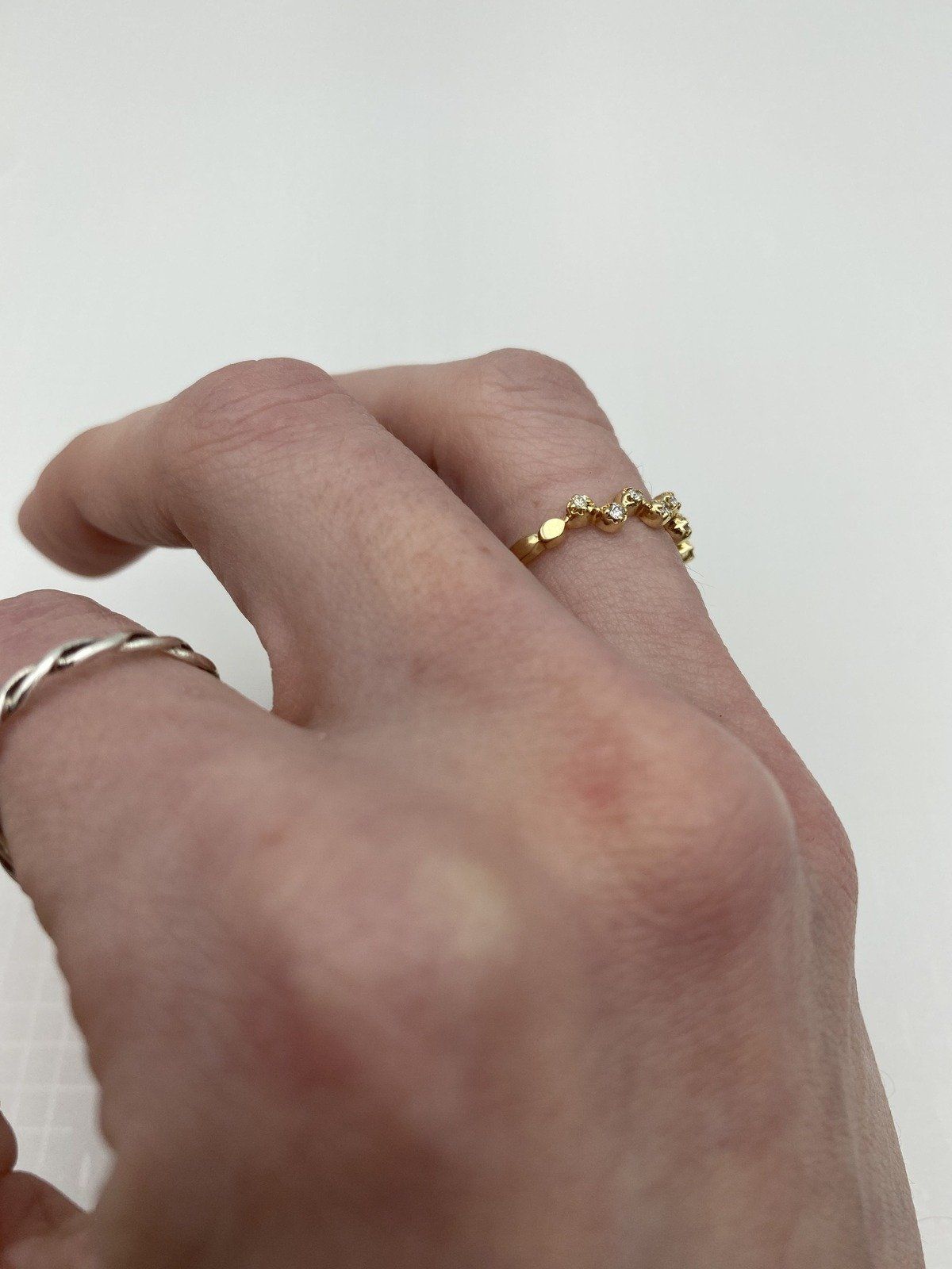 Adorable 10k Gold Chevron Pave Diamond Stackable/Engagement Ring Band 8