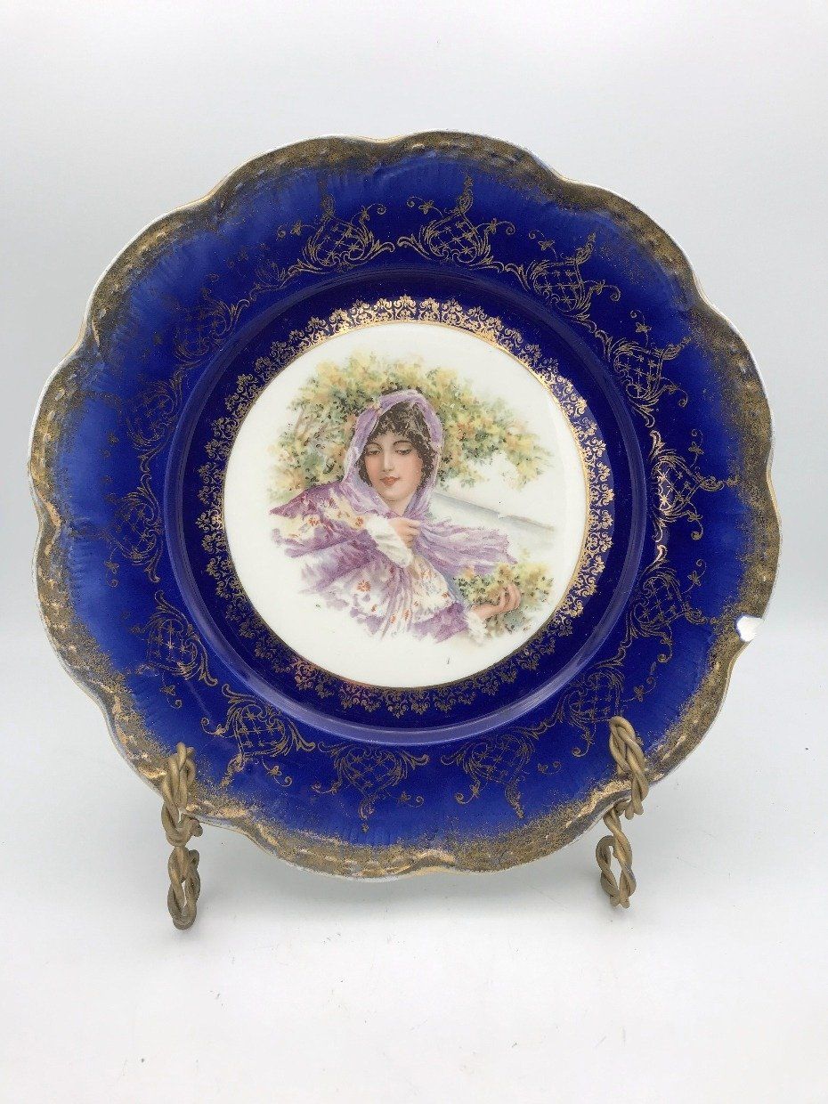 C.1880s Royal Blue Maiden Empire China Portrait Plate