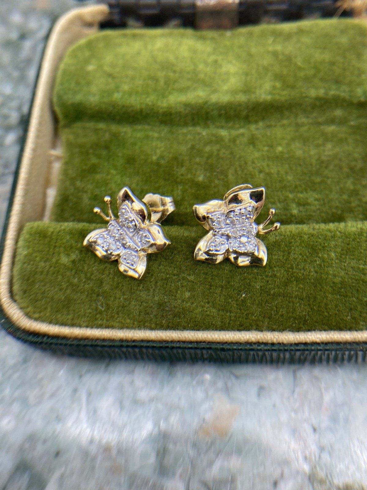 10k Dual Gold Figural Butterfly + Diamond Winged Stud Earrings #2485 8