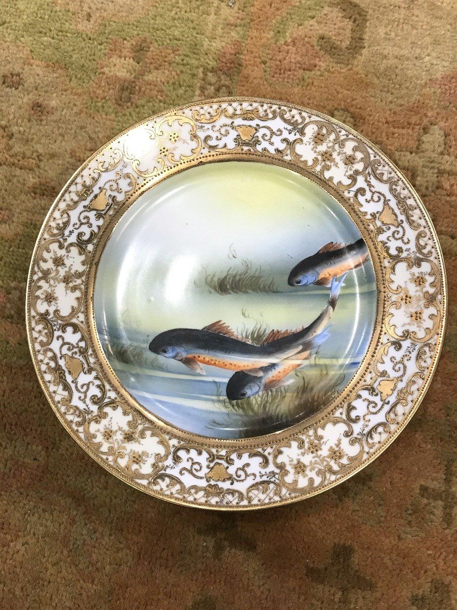 Set of 5 C.1900 Nippon Hand Painted Morimura Gilt Fish Plates