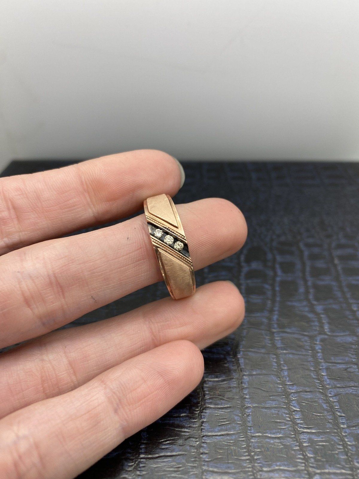 Men's 10k Brushed Rose Gold + Black Enamel Diamond Ring 4