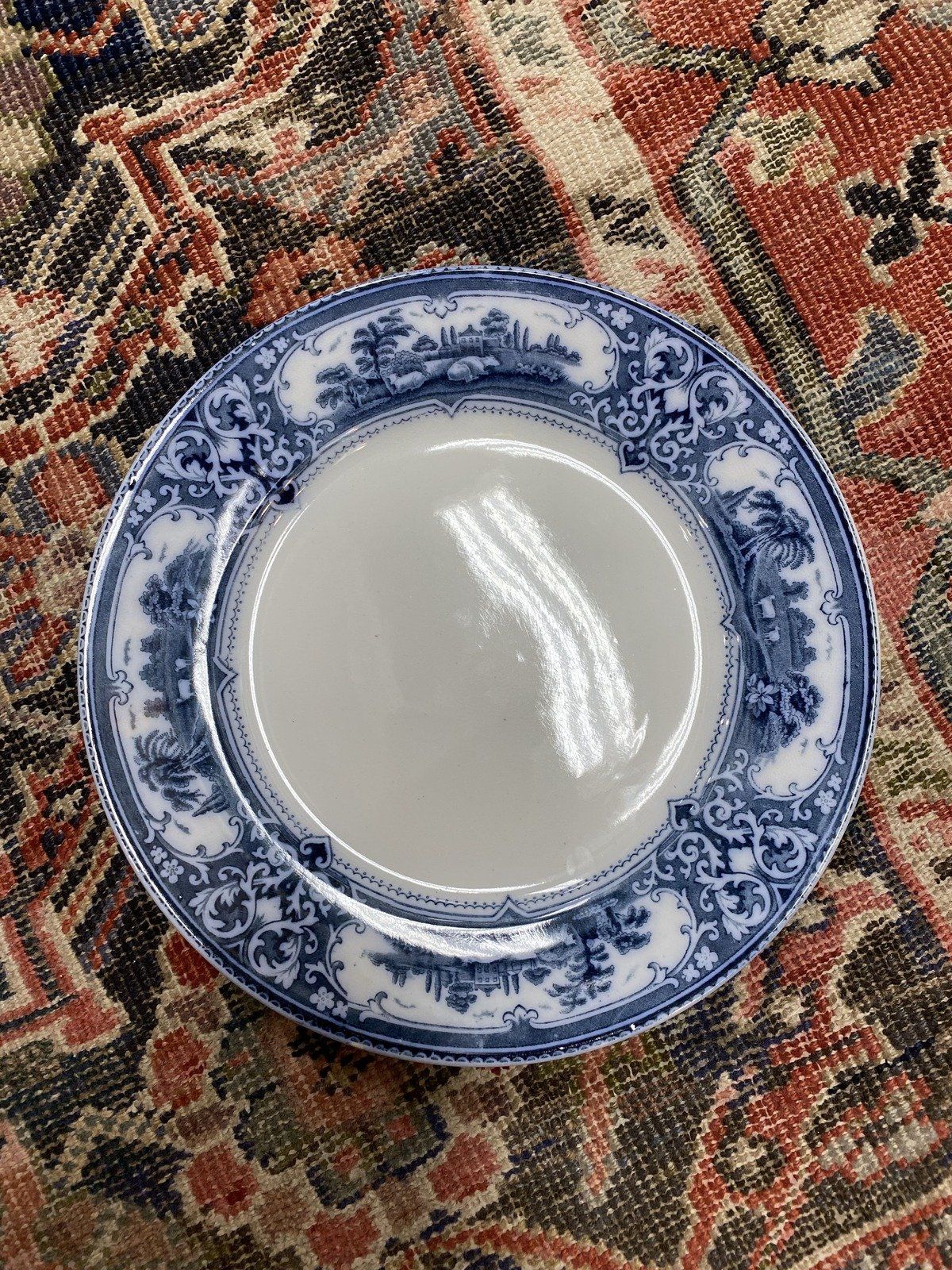 Antique Set of 3 English F. & Sons Flow Blue Verona 10.5 Dinner Plates 2
