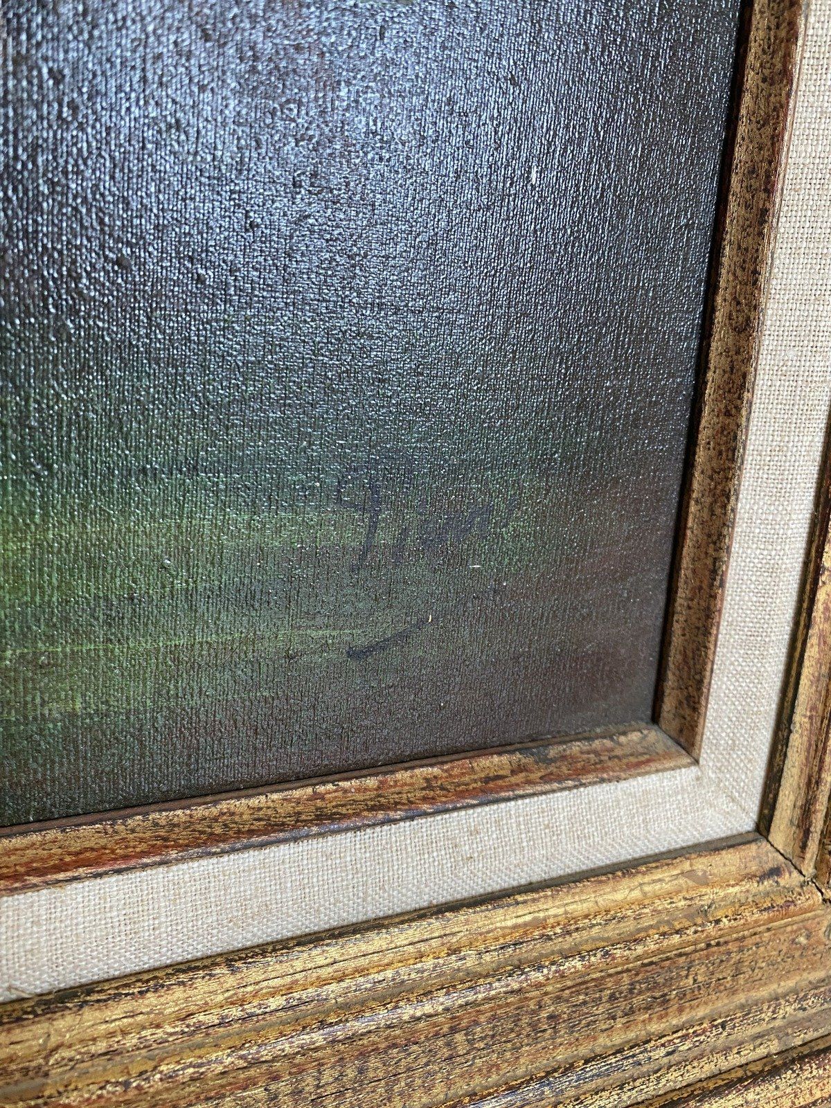 Large Signed Original Floral Still Life Oil Painting in Molded Gilt Wood Frame 34x29 3