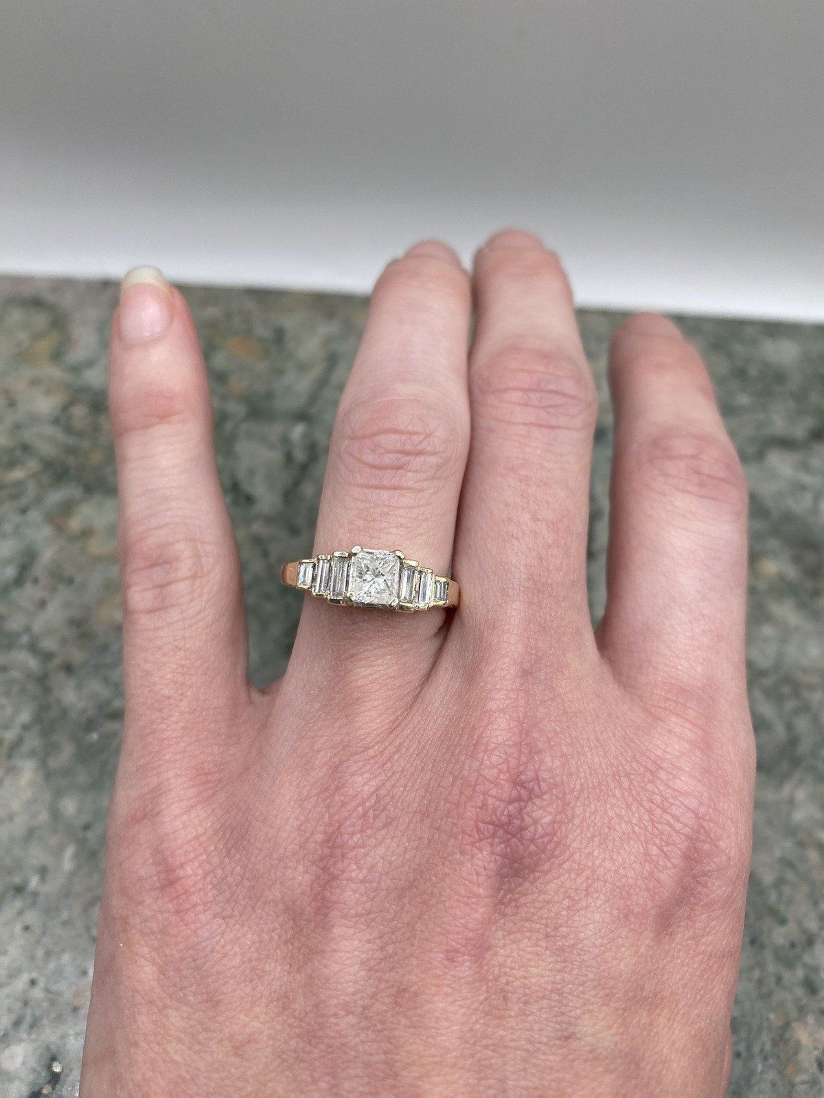 14k Gold 1ctw Princess Cut Center + Baguette Diamond Ring w GIA + APP 4