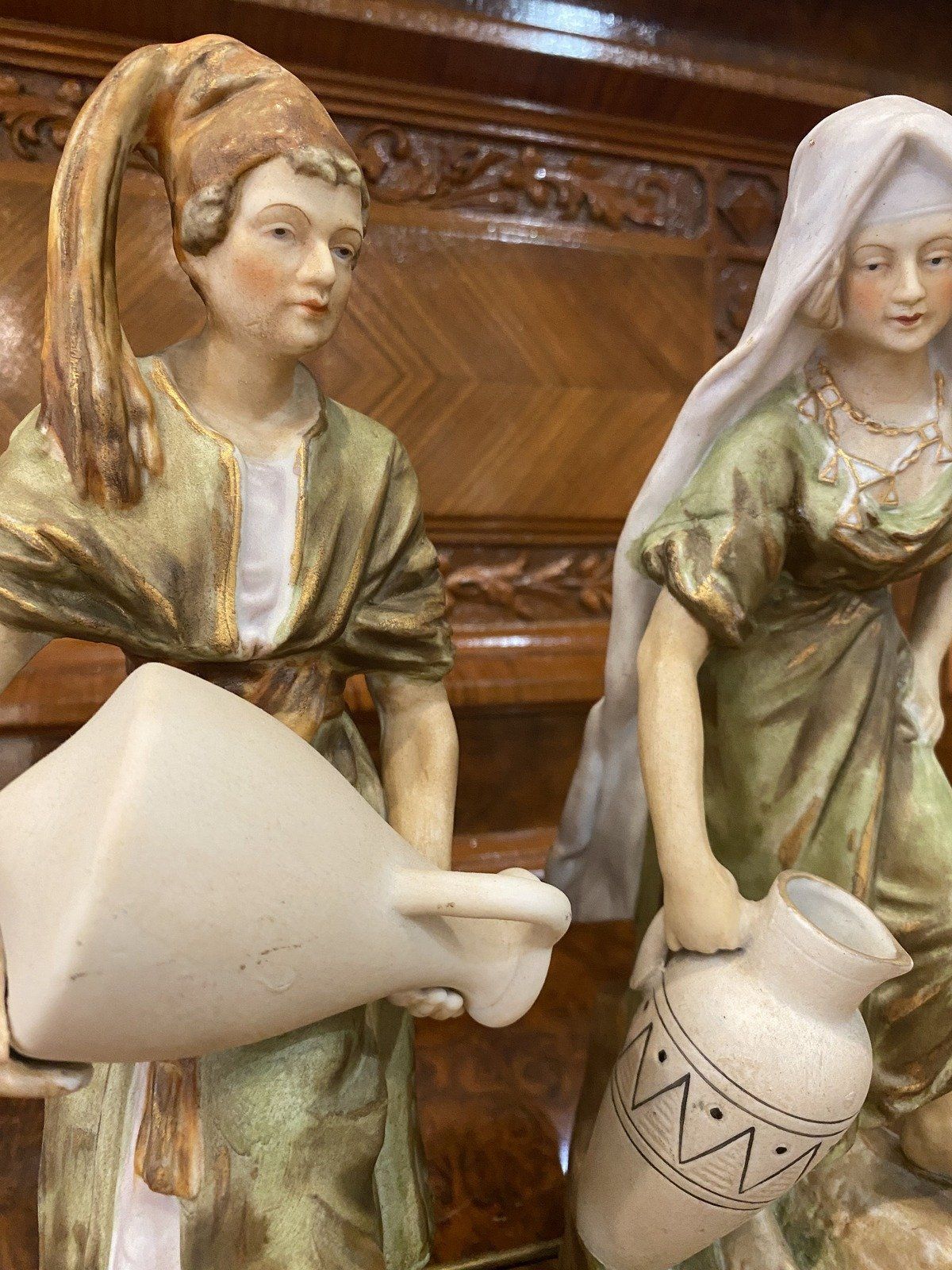 Japanese Bisque Porcelain Bohemian Statuettes 13H 4