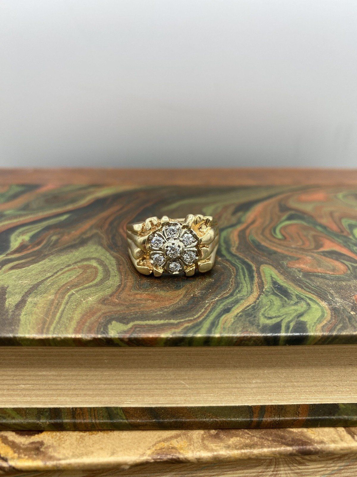 Men's Weighty Freefrom 14k Gold Ring + .70ctw Diamond Center #1049 3