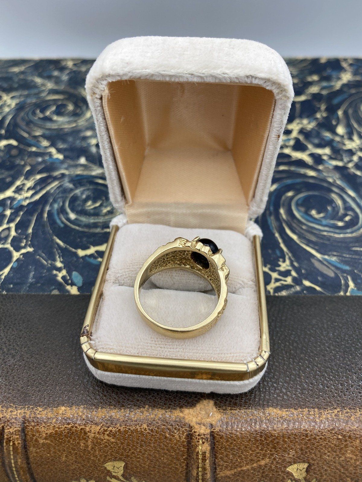 Men's 10k Gold Freeform Gold Nugget Ring w Black Onyx Cut Cabochon #2480 2