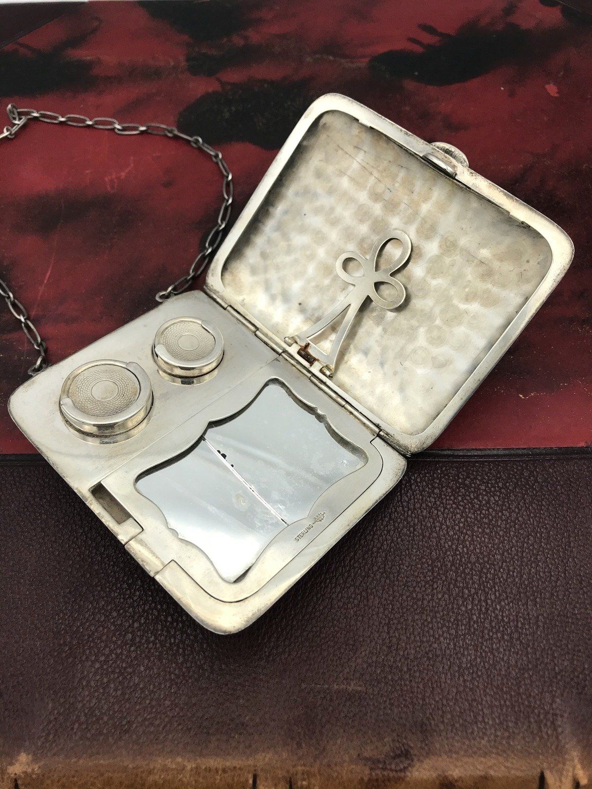 Antique Sterling Silver Coin Purse Compact Cigarette Case Wristlet 2