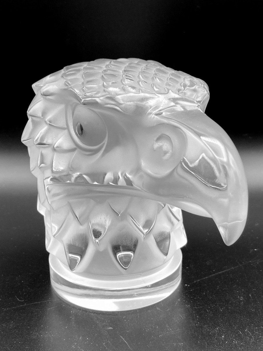 Collectible Antique c.1920s Signed Lalique Frosted Eagle Head Hood Ornament Paperweight 20