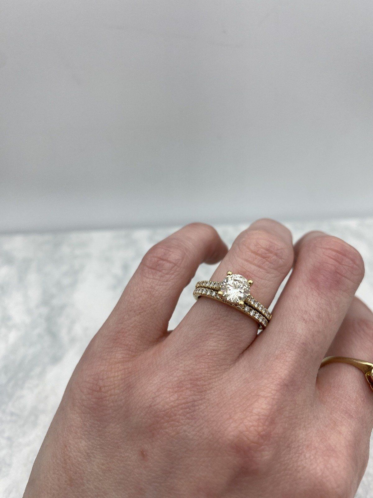 Traditional 14k Gold 1.25ct Solitaire Diamond Engagement Ring w Soldered Sizer + Pave Diamond Band 12
