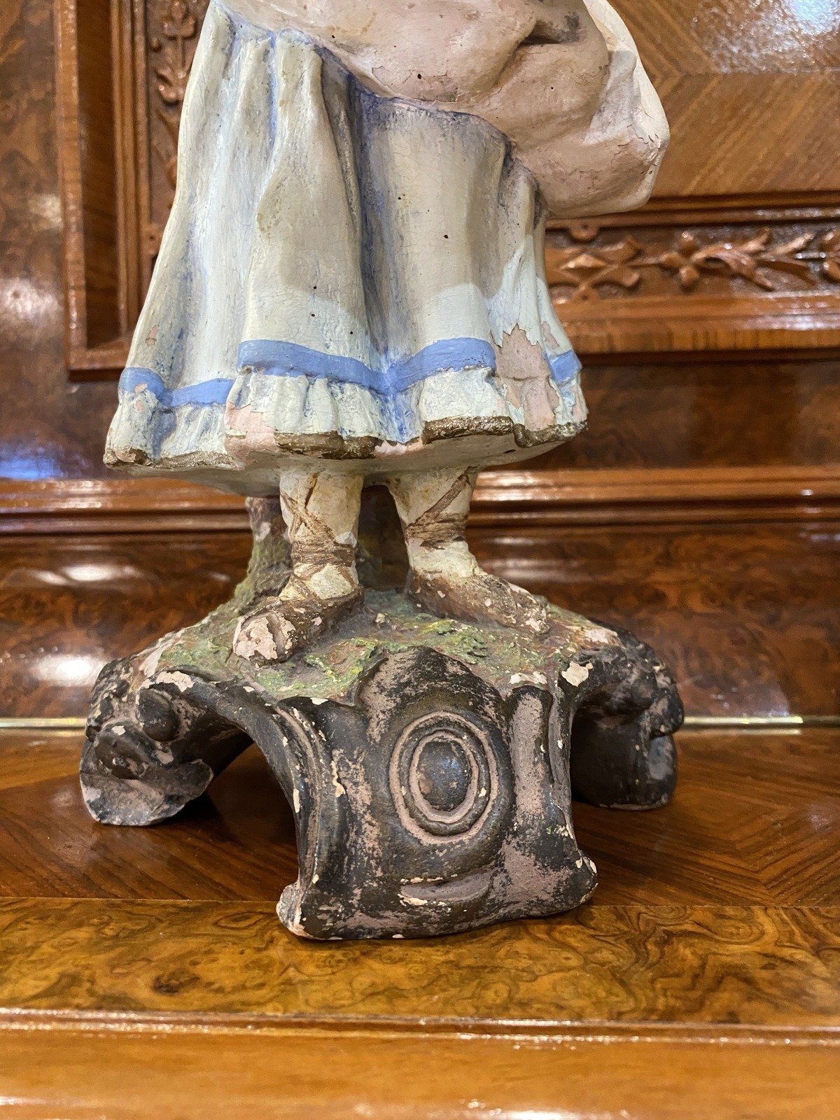 Antique 19th c. Figural Pair of Pottery Sculpture w Wash Bowl Basins 13