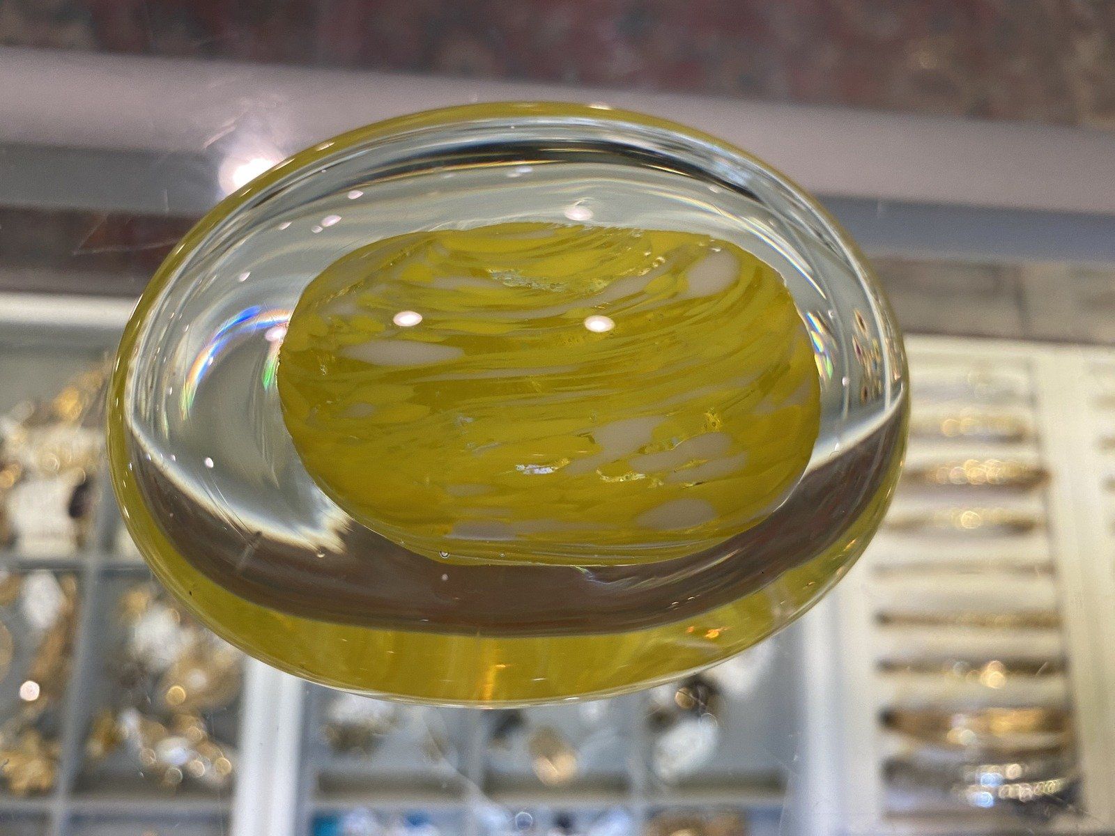 Glass Paperweight Sunshine Yellow Swirl Clear Glass Oval Paperweight 2