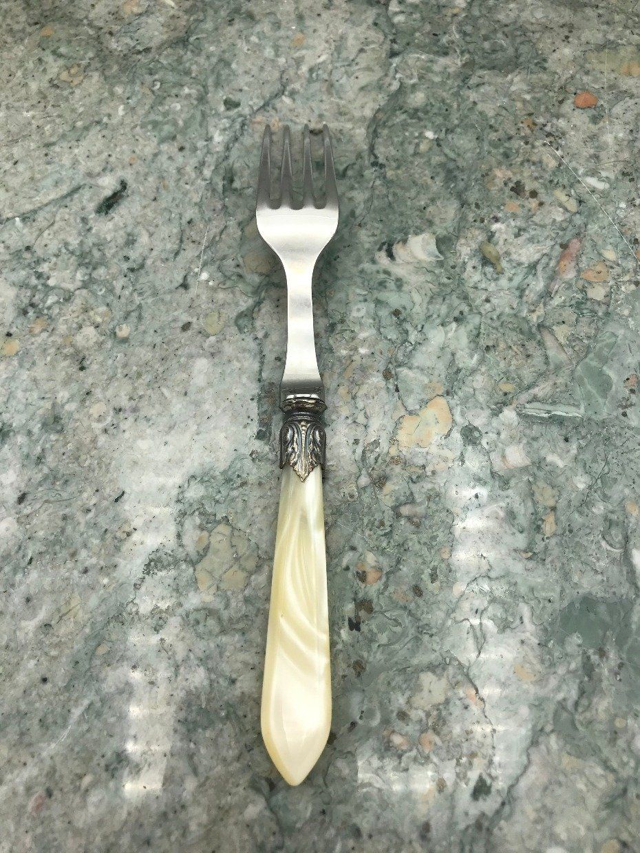 Mid Century Pearly Lucite Handled Dinner Fork 3