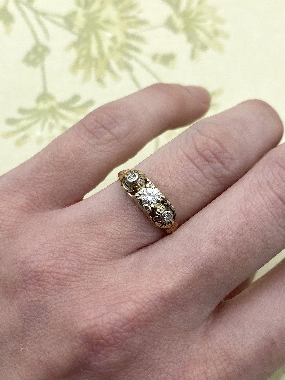 Antique Victorian Ornamental Old Euro Diamond Ring w Bezel Diamond Shoulders #2218 10