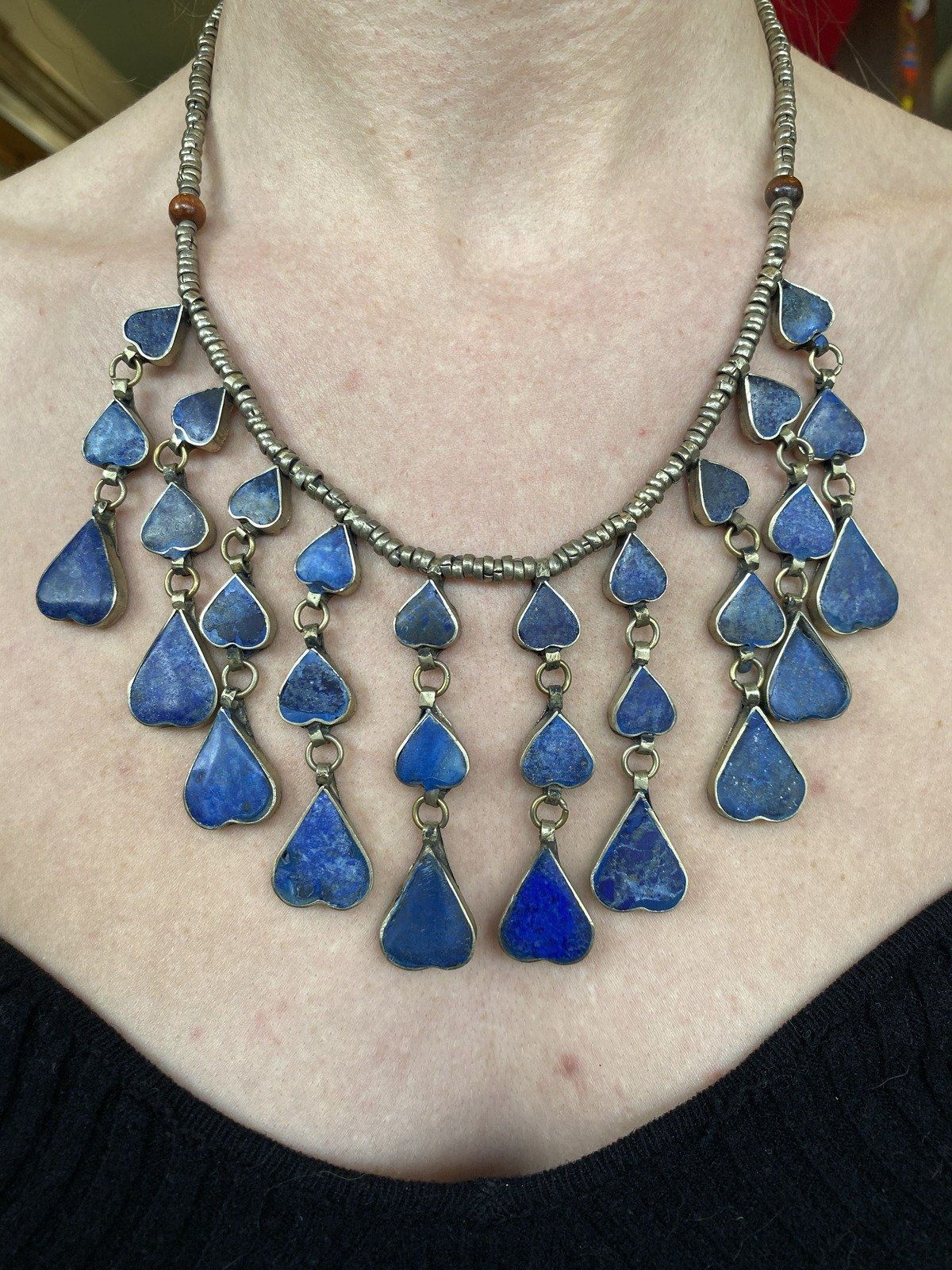 Beautiful Genuine Lapis Tribal Silver Afghan Kuchi Tribal Collar Necklace 9