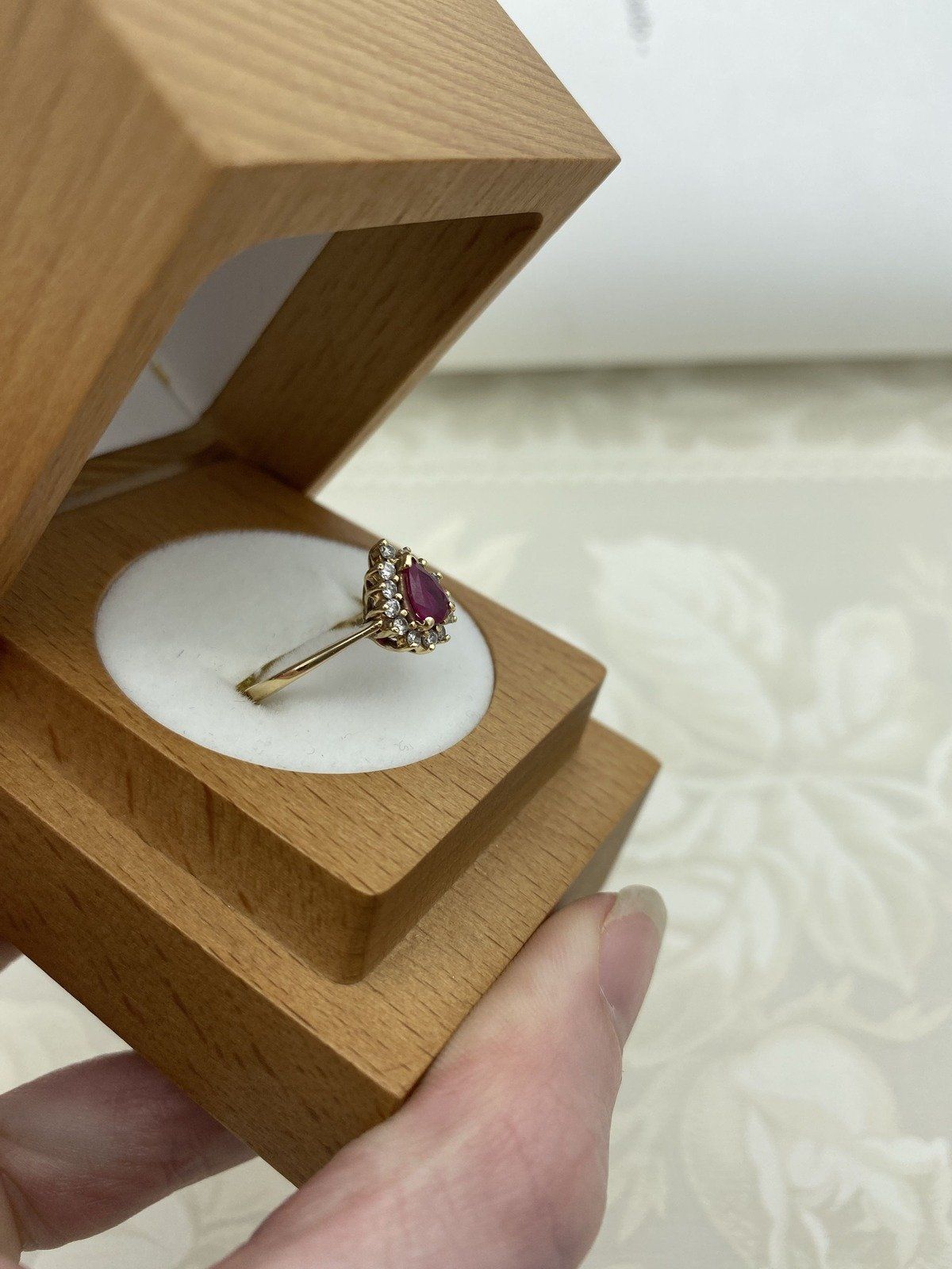 14k Gold Pear Cut Natural Ruby + Diamond Ring 3