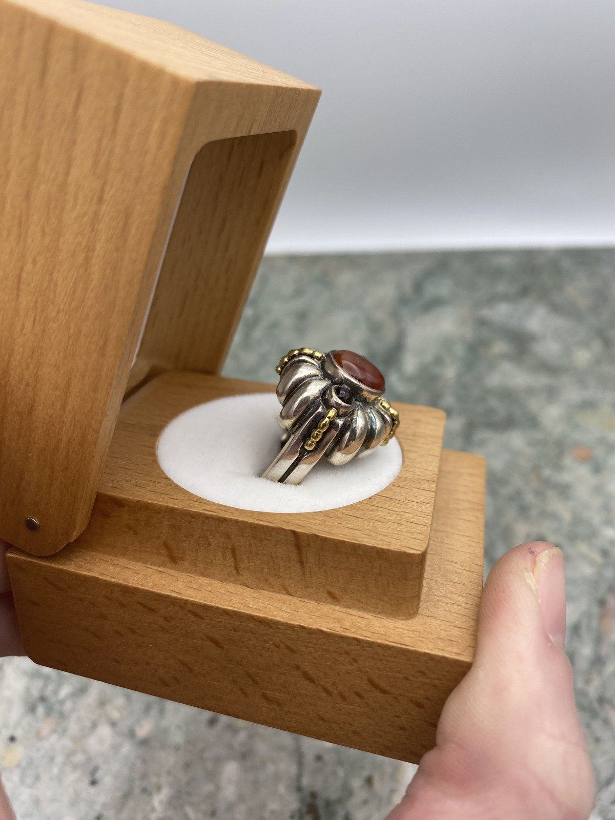 Lagos Caviar Sterling + 18k Carnelian Ring #232a 4