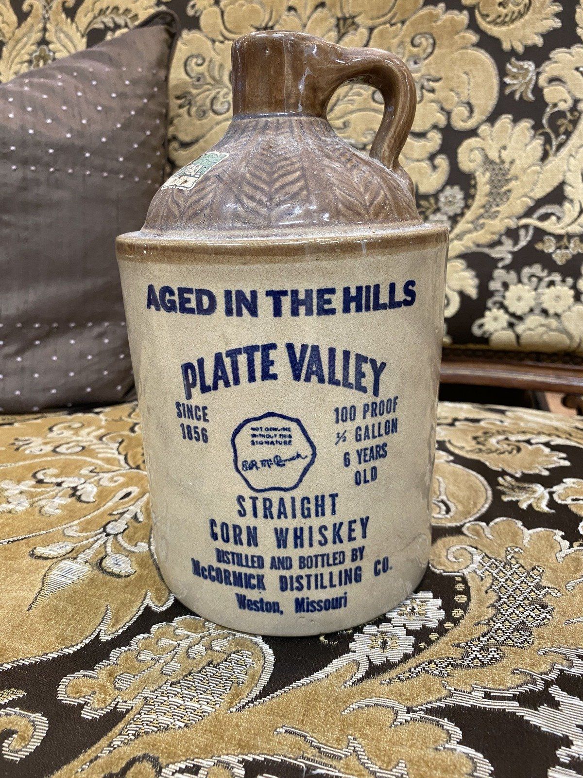 Platte Valley Straight Corn Whiskey Crock Jug Weston, MO