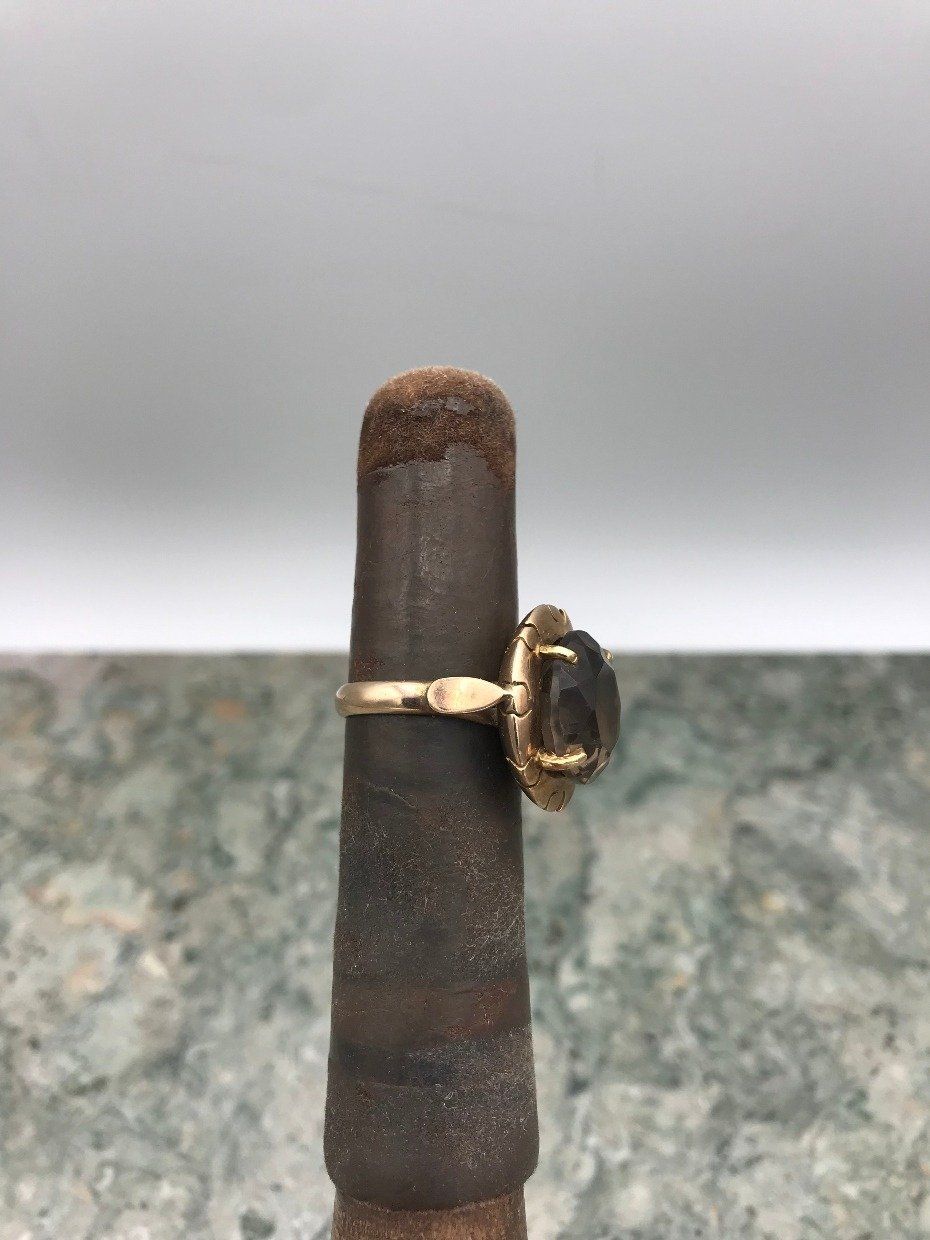 14k Rose Gold Smokey Quartz Drum Ring 2