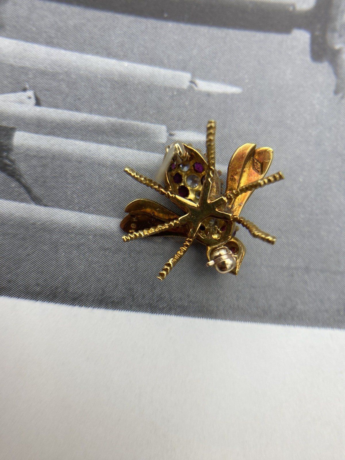Vintage c.1950s/60s 18k Gold Collectible Designer Herbert Rosenthal Ruby + Diamond Honey Bee Pin #3421 6