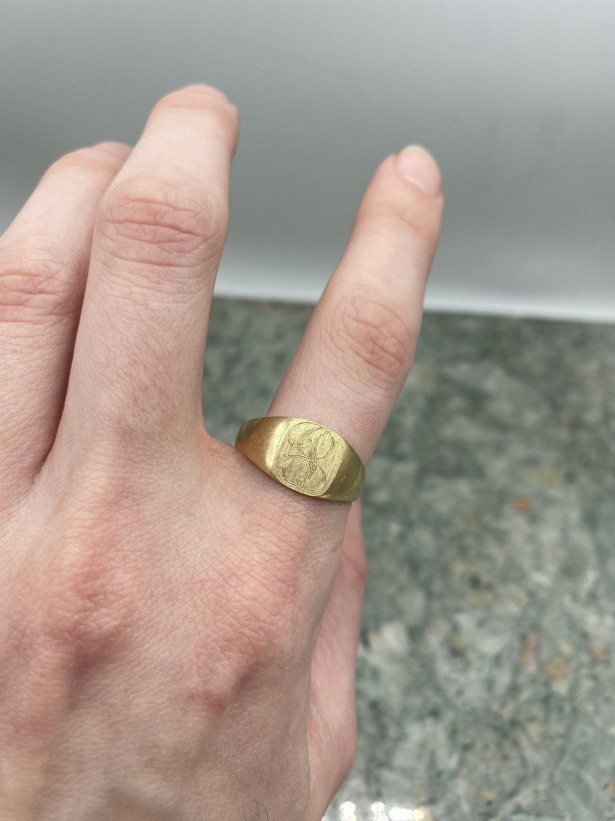 Antique 10k Gold Old Script B Signet Ring 2