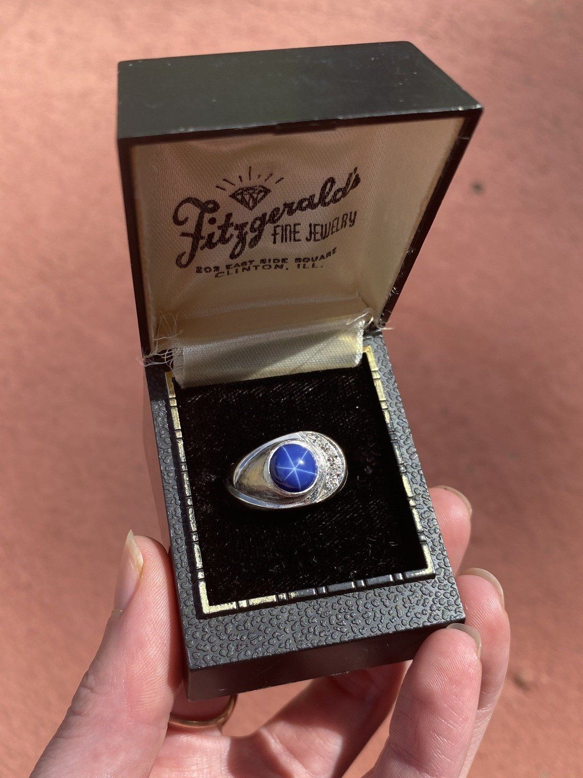 Antique Edwardian 14k Brushed White Gold Star Blue Sapphire + Old Mine Diamond Art Deco Ring 6