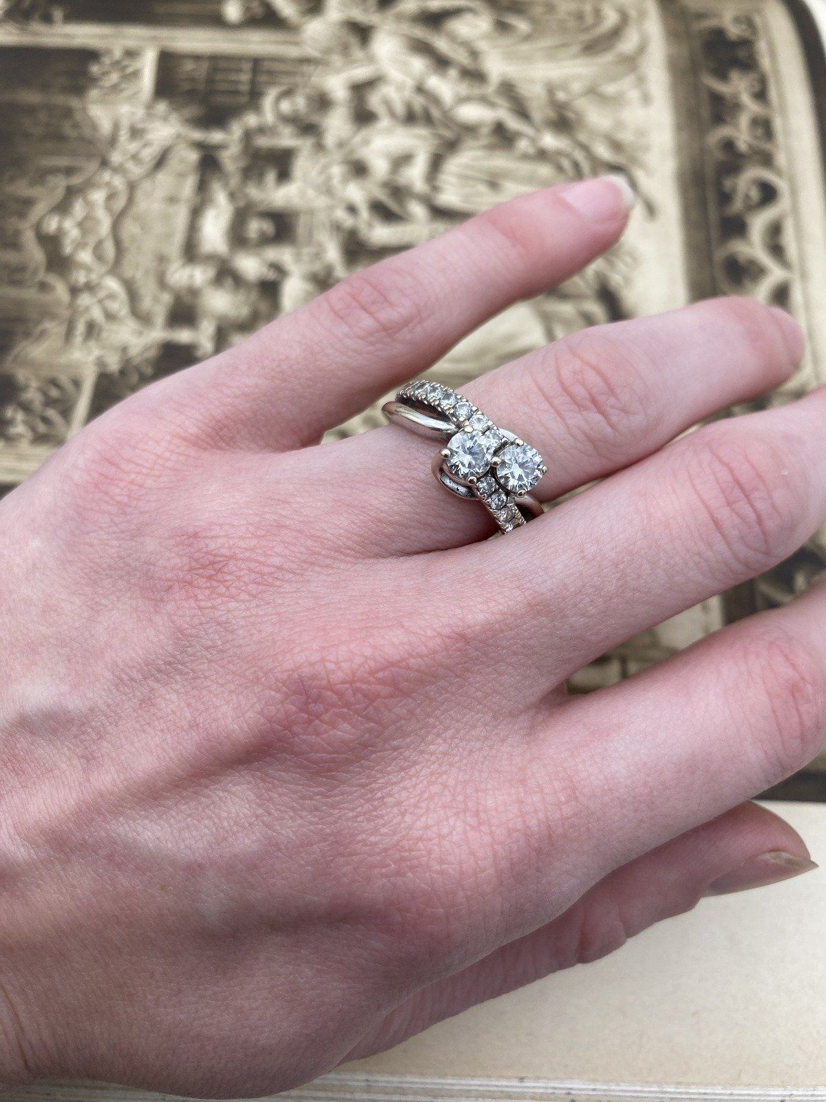 Ladies 14k White Gold Modern Antique Inspired French Moi Et Toi 2.26ctw Diamond Engagement Ring 8