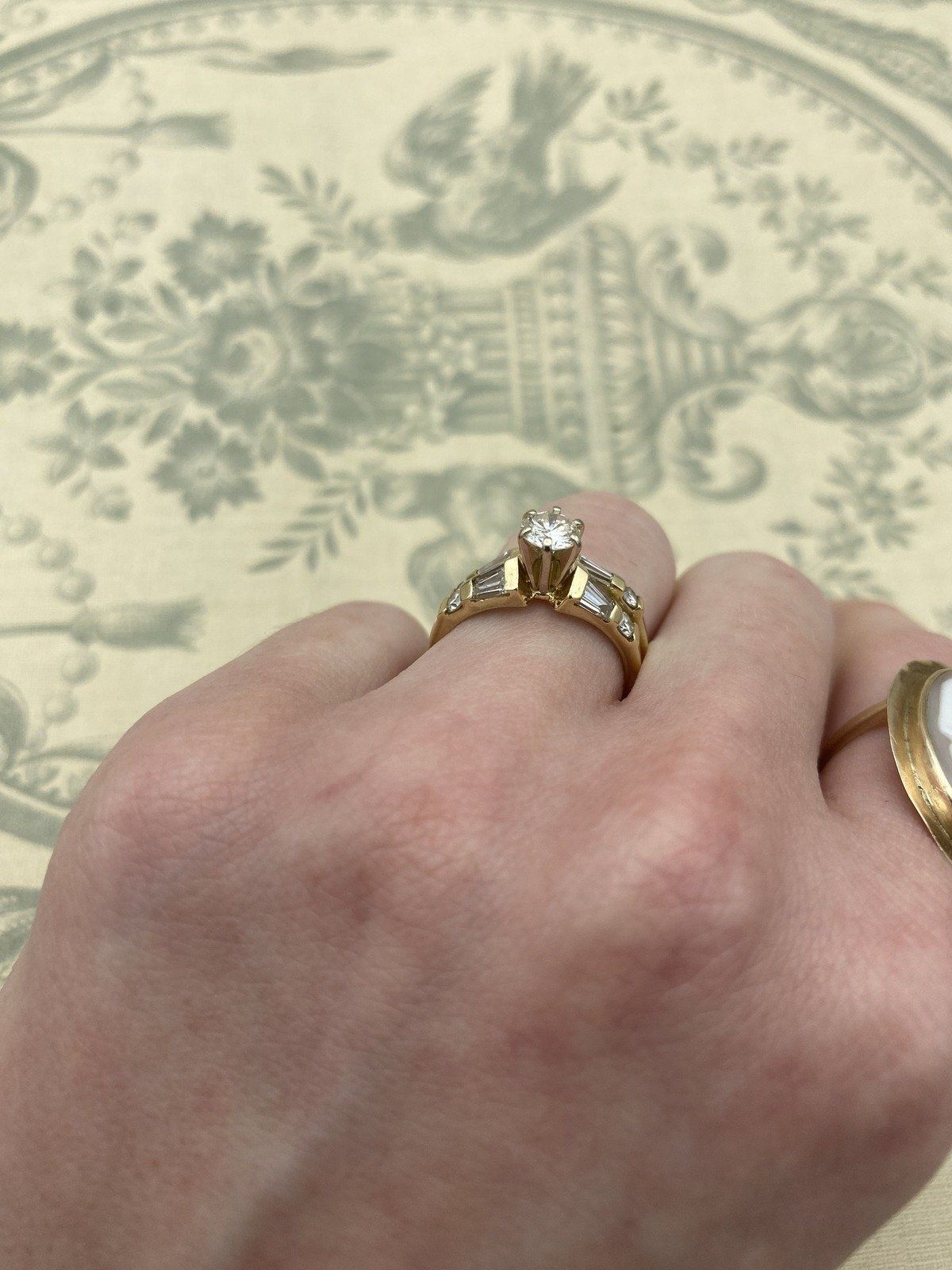14k Gold 1.52ctw Round Brilliant + Baguette Accented Bridal Engagement Ring Set w GIA + APP 12