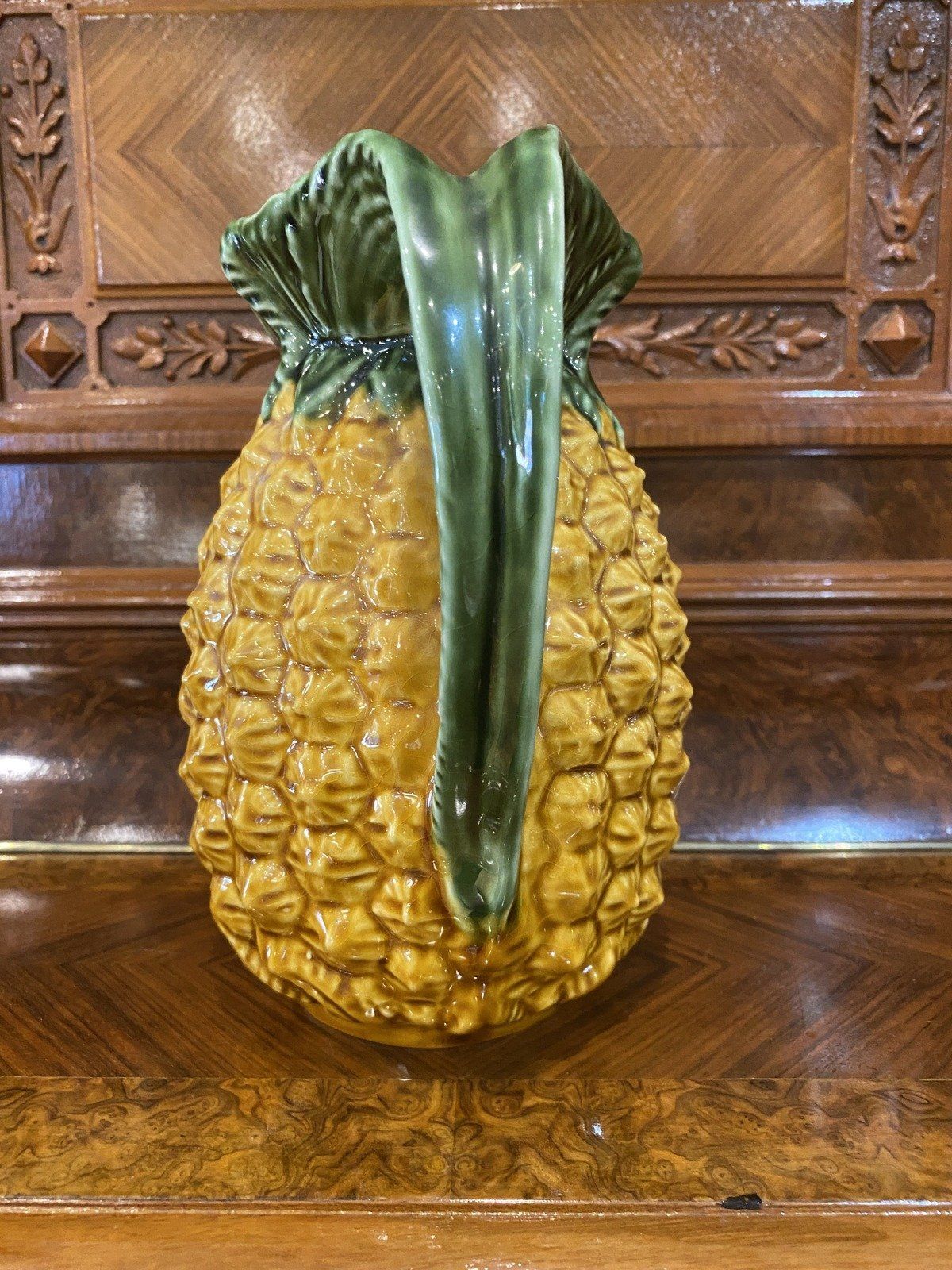 Vintage Majolica Ceramic Pineapple Drink Pitcher 8.5 3