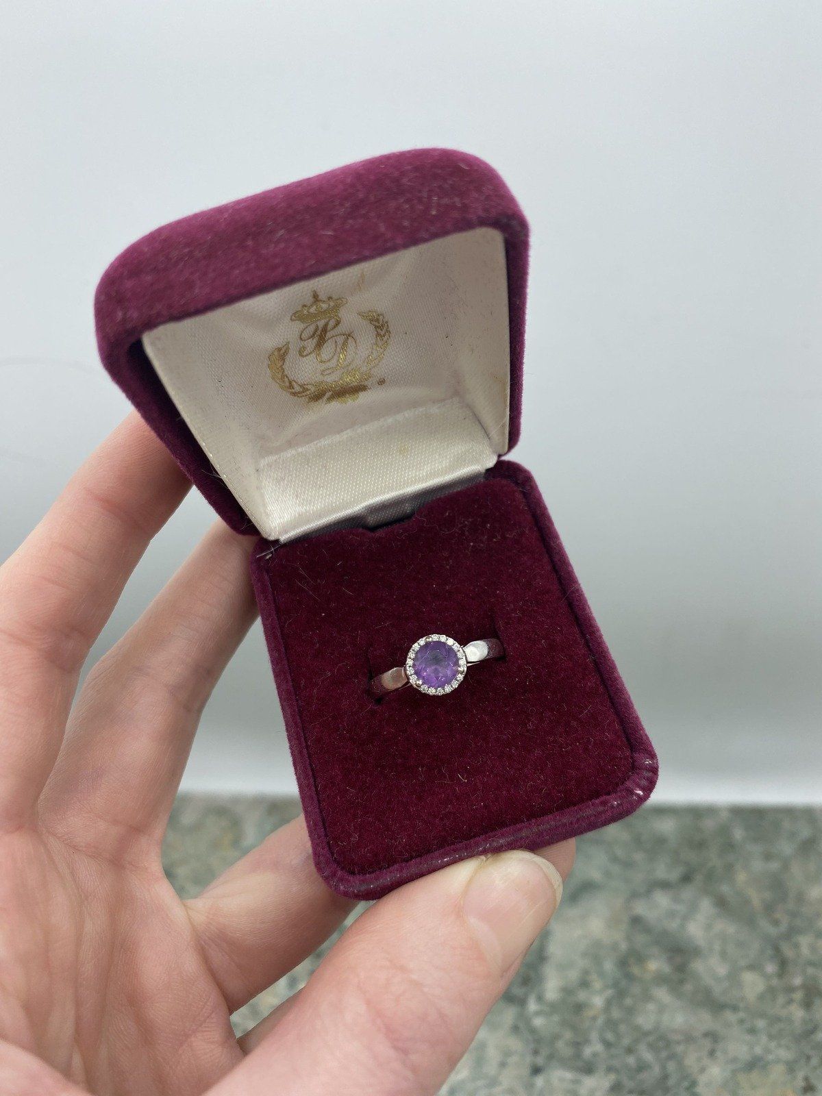 14k White Gold Solitaire Amethyst Diamond Halo Ring 432 2