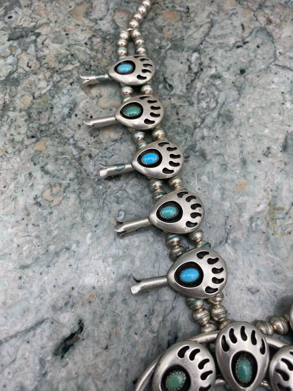Vintage Sterling Silver Signed GJ Native American Bear Paw + Turquoise 9