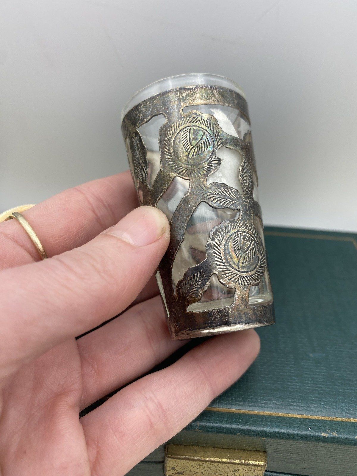 Sterling Silver Art Nouveau Overlay Bar Shot Glass #2240 5