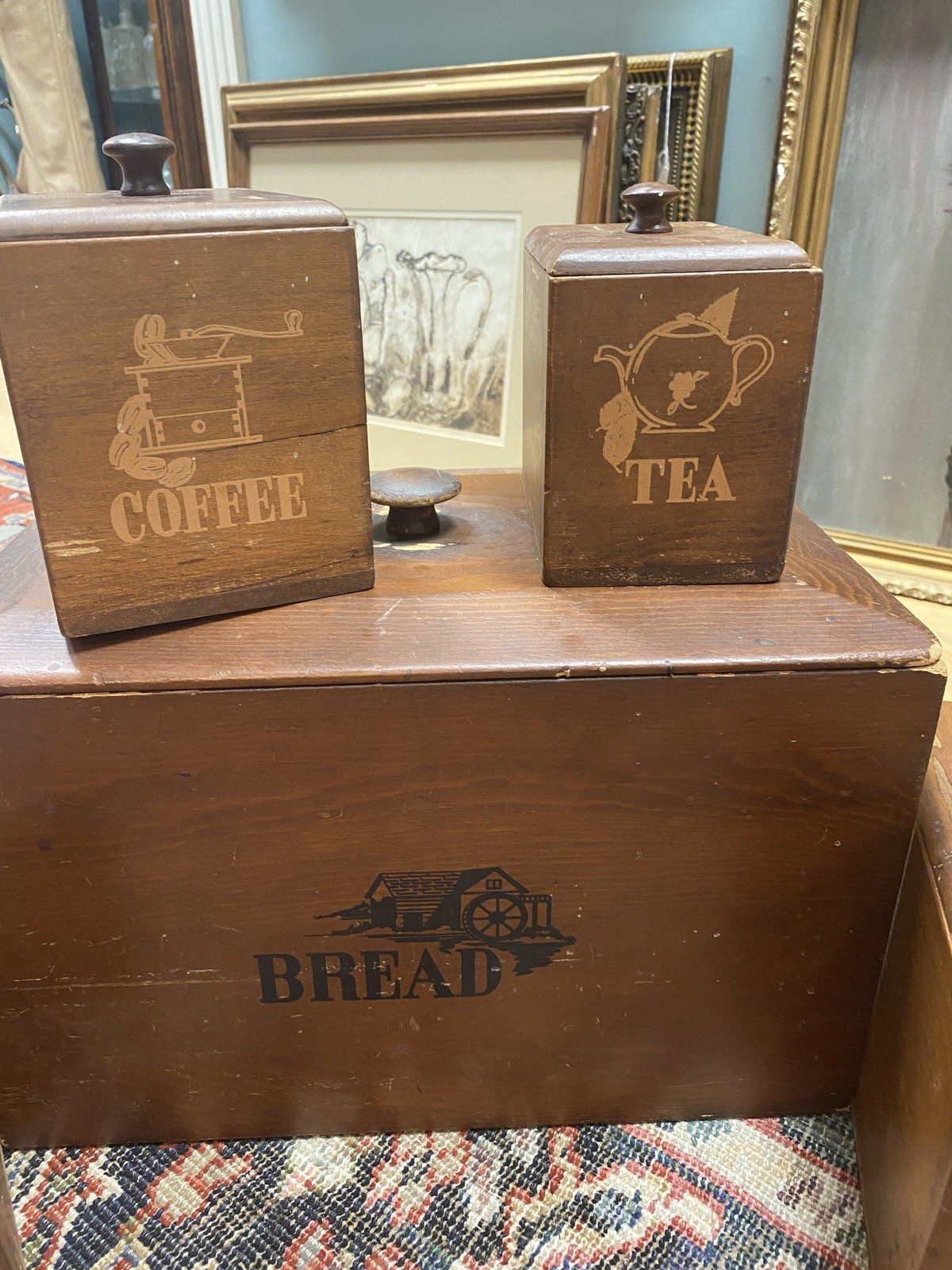 *SET* of 5 Well Loved Wooden Kitchen Cannisters 2
