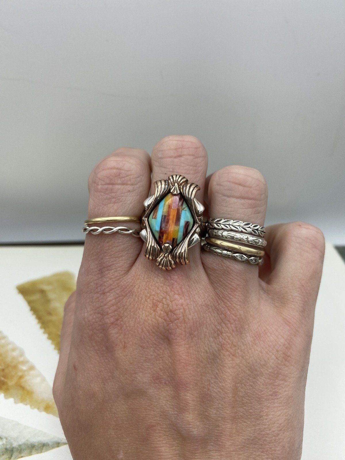 Sterling Silver Native Turquoise + Spiny Oyster Ring 2